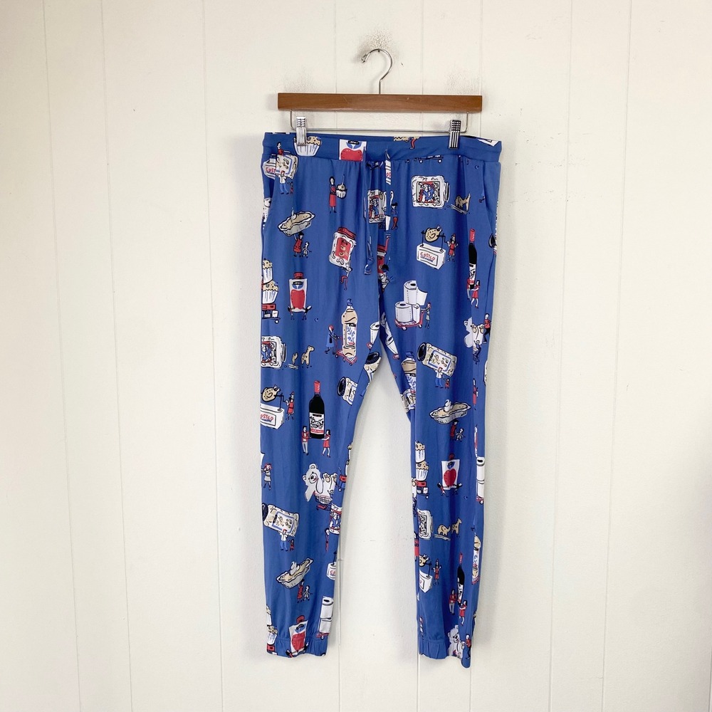 Munki Munki Costco Wholesale Print Pajama Jogger Pants Blue Large L Soft Lounge
